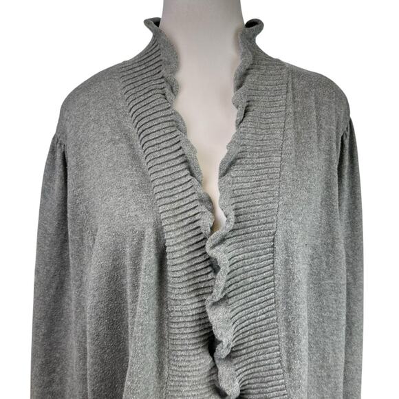 Lane Bryant Gray Ruffled Trim Open Front Cardigan Sweater 22/24W - Picture 2 of 6